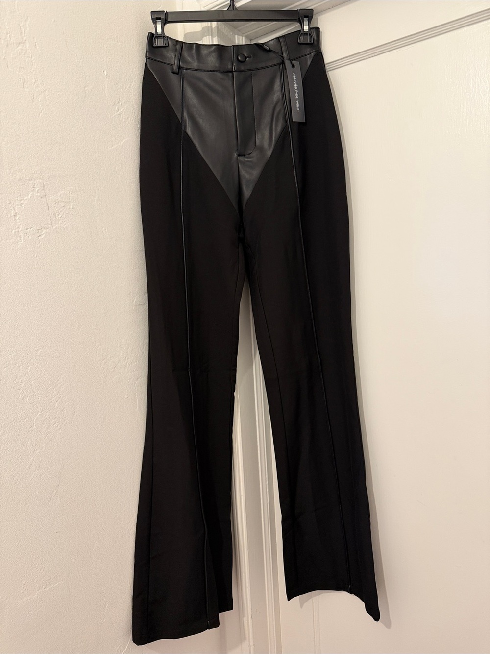 Maniere De Voir Black Faux Leather Detail Flared Pants